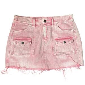 Aerie Pink Mini Skirt 💗 Denim‑Style • Frayed Hem • Size M